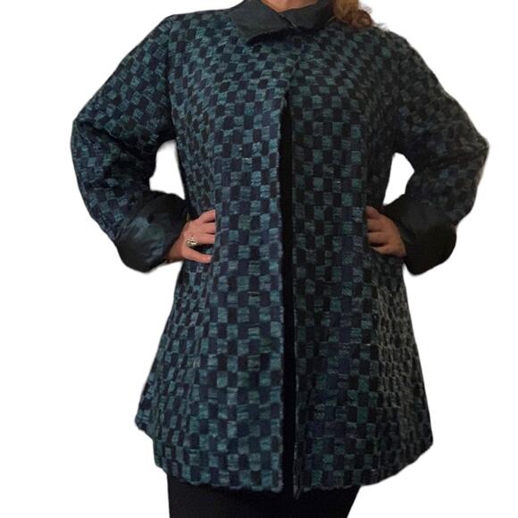 RARE Designer Lily Samii | Blue Checkered Jacket Silk blend jacquard brocade - Picture 15 of 16